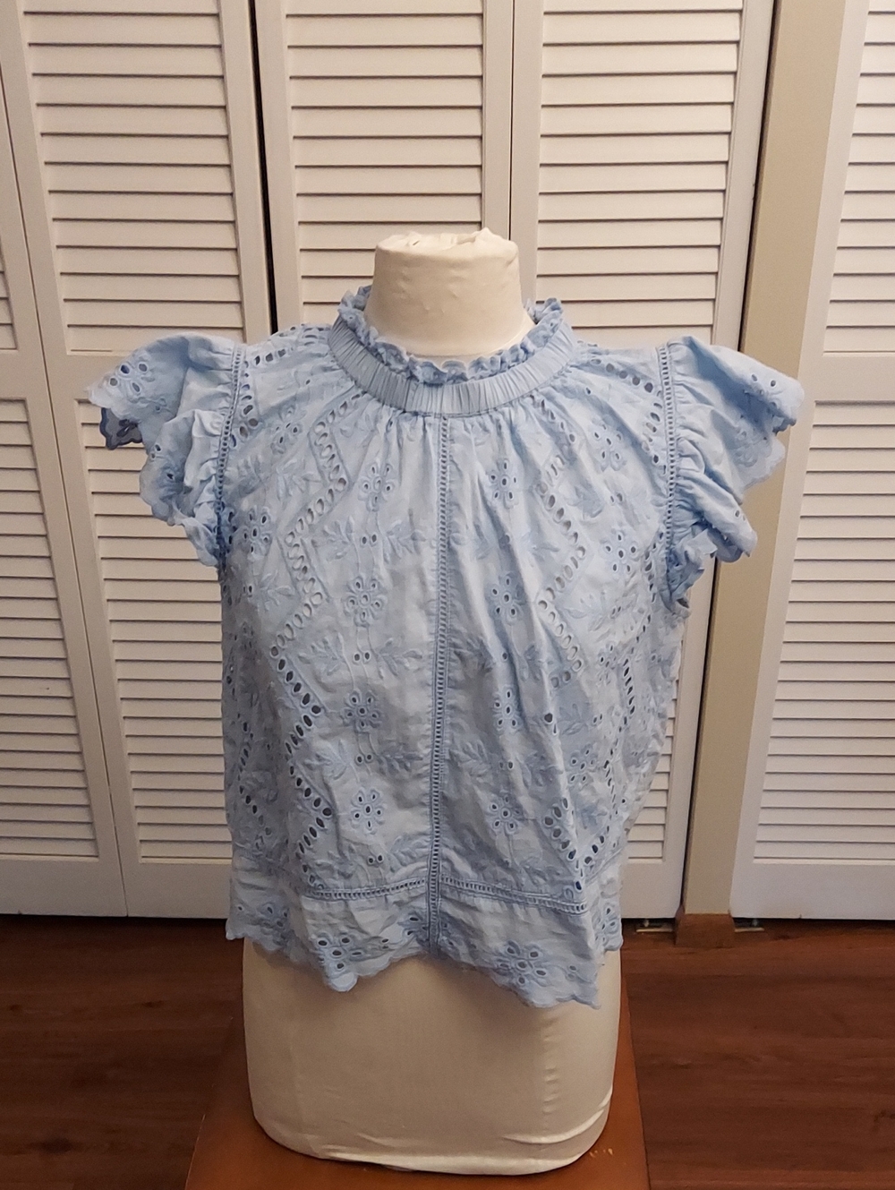 Jennifer & Grace Light Blue Eyelet Ruffled Sleeve Top